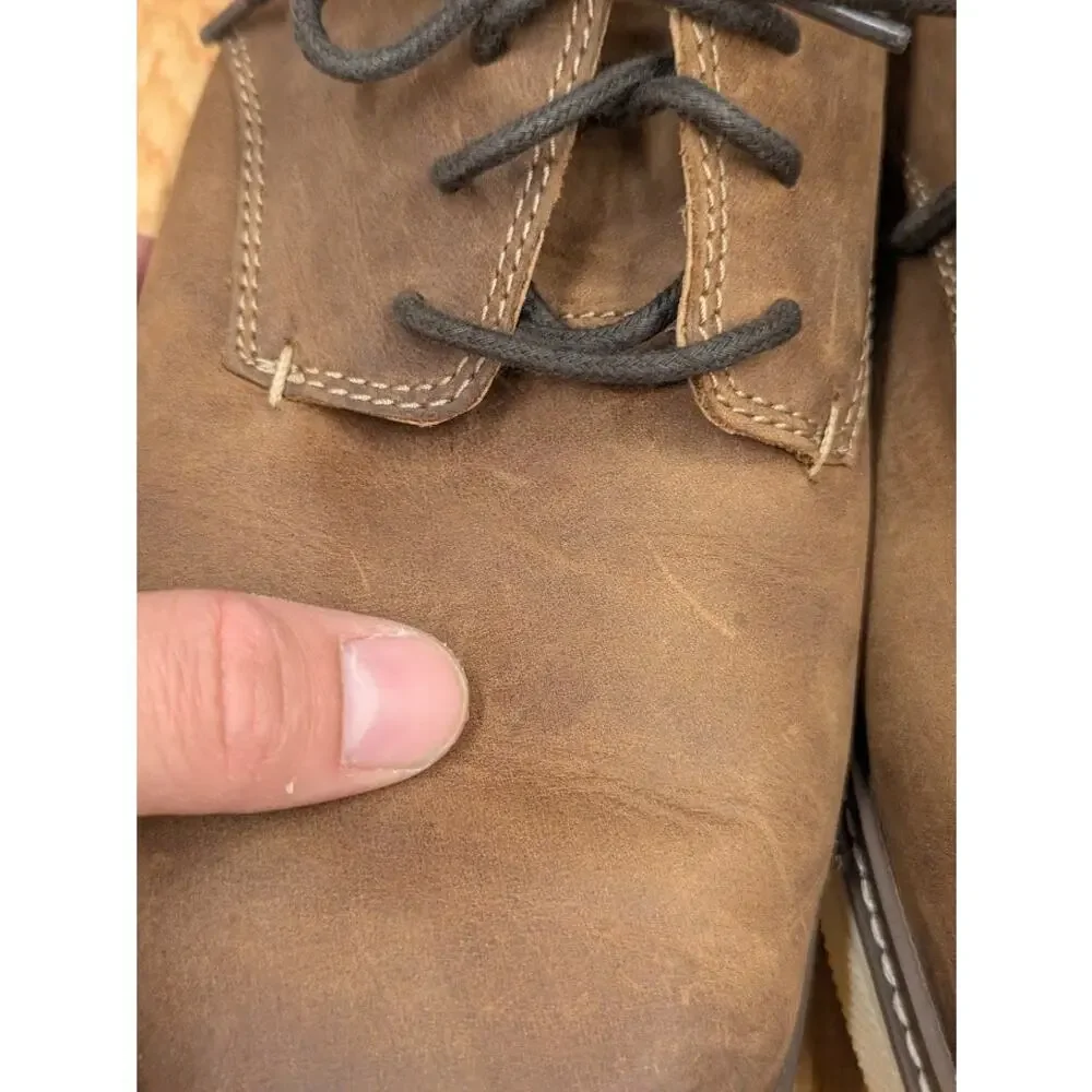 Johnston & Murphy Mens 9.5 Shoe Sheepskin Plain Toe Tan Oiled Full Grain Brown